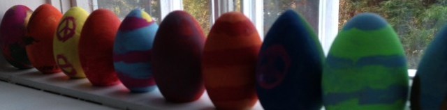 Environmentally-friendly, hand-decorated, wooden Easter Eggs at the Hicks household in Holden, MA